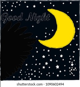 Good Night and Sweet Dreams.Night scene with moon,strars , and wings from the owl .Nature