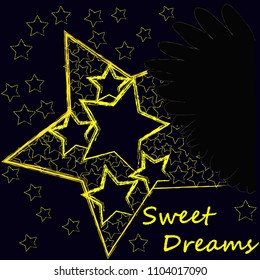 Good Night and Sweet Dreams.Night scene with star and wings from the owl.Nature.