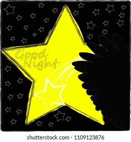 Good Night and Sweet Dreams.Night scene with stars and wings from the owl.Nature.