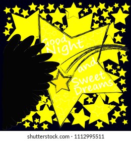 Good Night and Sweet Dreams.Night scene with stars ,shooting star and wings from the owl.Nature.
