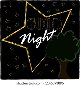 Good Night and Sweet Dreams.Night scene with stars and the tree.Nature.