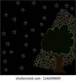 Good Night and Sweet Dreams.Night scene with moon,stars and the tree.Nature.