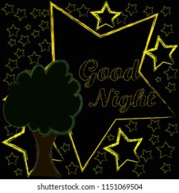 Good Night and Sweet Dreams.Night scene with moon,stars and the tree.Nature.