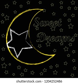 Good Night and Sweet dreams.Night scene with moon and stars.Nature.
