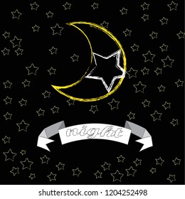 Good Night and Sweet dreams.Night scene with moon and stars.Nature.