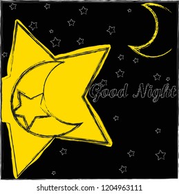 Good Night and Sweet dreams.Night scene with moon and stars.Nature.