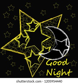 Good Night and Sweet Dreams.Night scene with moon and stars.Nature.