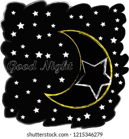 Good Night and Sweet Dreams.Night scene with moon and stars.Nature.