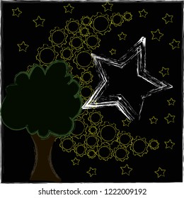 Good Night and Sweet Dreams.Night scene with moon,stars and the tree.Nature.