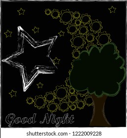 Good Night and Sweet Dreams.Night scene with moon,stars and the tree.Nature.