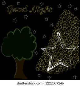 Good Night and Sweet Dreams.Night scene with moon,stars and the tree.Nature.
