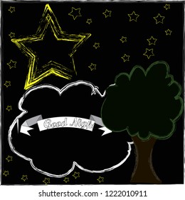 Good Night and Sweet Dreams.Night scene with moon,star and the tree.Nature.