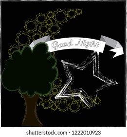 Good Night and Sweet Dreams.Night scene with moon,star and the tree.Nature.