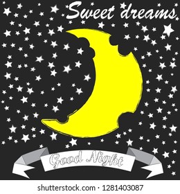 Good Night and Sweet Dreams.Night scene with moon,and stars.Nature.
