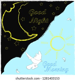 Good Night and Sweet Dreams.Night scene with moon,and stars.Nature.