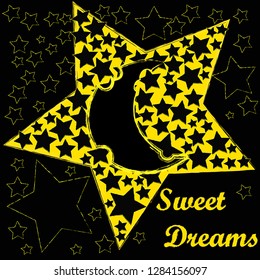 Good Night and Sweet Dreams.Night scene with moon,stars in the space.
