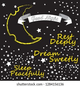 Good Night and Sweet Dreams.Night scene with moon,stars in the space.