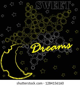 Good Night and Sweet Dreams.Night scene with moon,stars in the space.