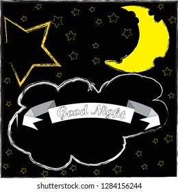 Good Night and Sweet Dreams.Night scene with moon,stars in the space.