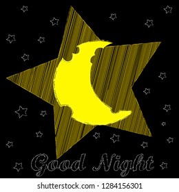 Good Night and Sweet Dreams.Night scene with moon,stars in the space.