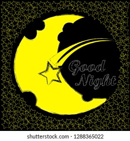 Good Night and Sweet Dreams.Night scene with moon,stars and shooting star in the space.Nature.