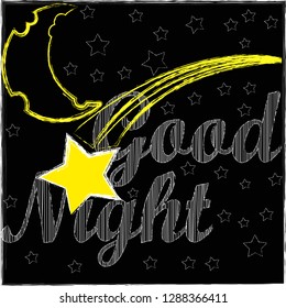 Good Night and Sweet Dreams.Night scene with moon,stars and shooting star in the space.Nature.