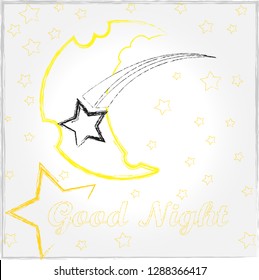 Good Night and Sweet Dreams.Night scene with moon,stars and shooting star in the space.Nature.