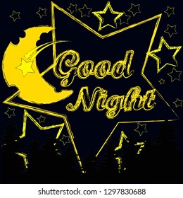 Good Night and Sweet Dreams.Night scene with moon and stars in the space.Nature.Rest Deeply.Sleep peacefully.Dream Sweetly.