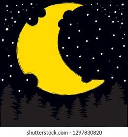 Good Night and Sweet Dreams.Night scene with moon and stars in the space.Nature.Rest Deeply.Sleep peacefully.Dream Sweetly.