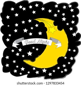 Good Night and Sweet Dreams.Night scene with moon and stars in the space.Nature.