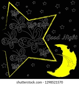 Good Night and Sweet Dreams.Night scene with moon and stars in the space.Nature.