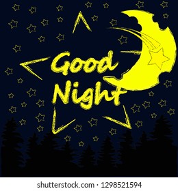 Good Night and Sweet Dreams.Night scene with moon and stars in the space.Nature.