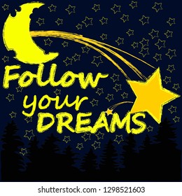Good Night and Sweet Dreams.Night scene with moon and stars in the space.Nature.