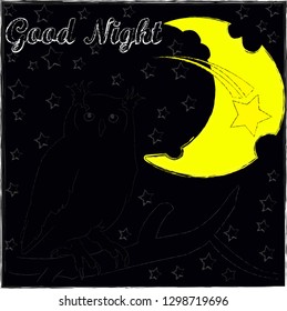 Good Night and Sweet Dreams.Night scene with moon and stars in the space.Nature.