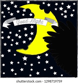 Good Night and Sweet Dreams.Night scene with moon and stars in the space.Nature.