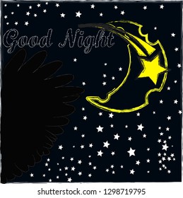 Good Night and Sweet Dreams.Night scene with moon and stars in the space.Nature.