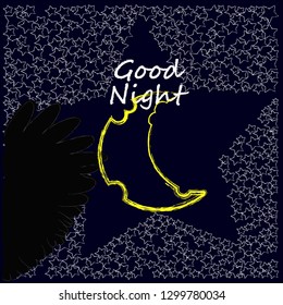 Good Night and Sweet Dreams.Night scene with moon and stars in the space.Nature.