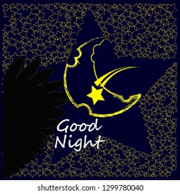 Good Night and Sweet Dreams.Night scene with moon and stars in the space.Nature.