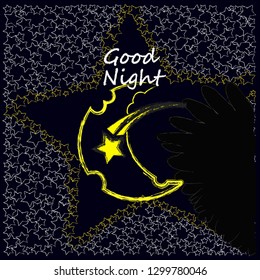 Good Night and Sweet Dreams.Night scene with moon and stars in the space.Nature.