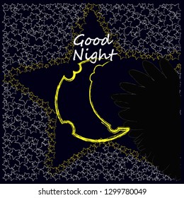 Good Night and Sweet Dreams.Night scene with moon and stars in the space.Nature.