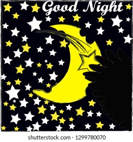 Good Night and Sweet Dreams.Night scene with moon and stars in the space.Nature.