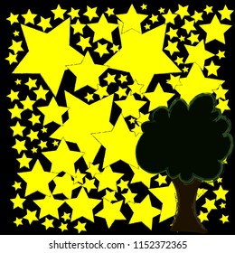 Good Night and Sweet Dreams.Night stars and the tree.Nature.