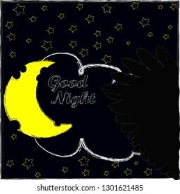 Good Night and Sweet Dreams.Night,nature scene with moon , stars and the wings from the owl .Space.Nature.
