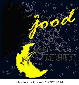 Good Night and Sweet Dreams.Night,nature scene with moon,stars and wings from the owl.Nature.