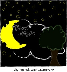 Good Night and Sweet Dreams.Night,nature scene with moon,stas and the tree in the night.Nature.