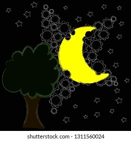 Good Night and Sweet Dreams.Night,nature scene with moon,stas and the tree in the night.Nature.