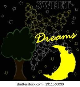 Good Night and Sweet Dreams.Night,nature scene with moon,stas and the tree in the night.Nature.