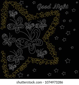 Good Night and Sweet Dreams.Sweet Dreams scene with star and butterflies.Star made from butterflies.Fantasy.Dream.Nature.