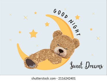 good night teddy bear drawing sweet dreams vector illustration