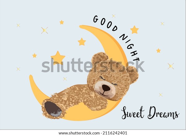 Good Night Teddy Bear Drawing Sweet Stock Vector (Royalty Free ...